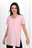 Kadın V yaka Yırtmaçlı  T-Shirt 8783-22
