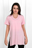Kadın V yaka Yırtmaçlı  T-Shirt 8783-22