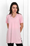 Kadın V yaka Yırtmaçlı  T-Shirt 8783-22