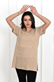 Kadın V yaka Yırtmaçlı  T-Shirt 8783-22
