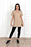 Kadın V yaka Yırtmaçlı  T-Shirt 8783-22