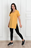 Kadın V yaka Yırtmaçlı  T-Shirt 8783-22