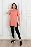 Kadın V yaka Yırtmaçlı  T-Shirt 8783-22