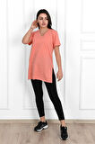 Kadın V yaka Yırtmaçlı  T-Shirt 8783-22