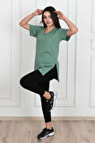 Kadın V yaka Yırtmaçlı  T-Shirt 8783-22