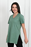 Kadın V yaka Yırtmaçlı  T-Shirt 8783-22
