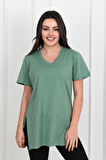 Kadın V yaka Yırtmaçlı  T-Shirt 8783-22