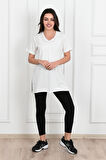 Kadın V yaka Yırtmaçlı  T-Shirt 8783-22