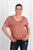 Kadın V Yaka Büyük Beden T-shirt 1486-23