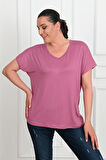 Kadın V Yaka Büyük Beden T-shirt 1486-23