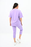 Kadın Yırtık Cep Detaylı Kısa Kollu Büyük Beden Kapri Eşofman Takım 8010-23 Lila-5XL