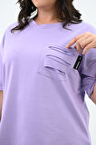 Kadın Yırtık Cep Detaylı Kısa Kollu Büyük Beden Kapri Eşofman Takım 8010-23 Lila-5XL