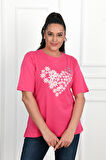 Kadın Büyük Beden Kalp şeklinde Papatya Baskılı T-Shirt 1575-23