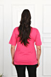 Kadın Büyük Beden Tüy Desen Baskılı T-Shirt 1570-23