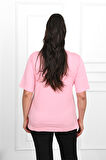 Kadın Büyük Beden Tüy Desen Baskılı T-Shirt 1570-23