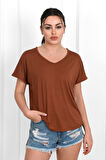 Kadın V Yaka Kısa Kollu T-shirt 1478-23