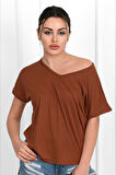 Kadın V Yaka Kısa Kollu T-shirt 1478-23