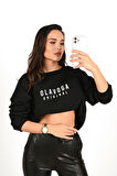 Kadın Yazı Baskılı Bisiklet Yaka Sweatshirt 1617-24