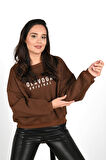 Kadın Yazı Baskılı Bisiklet Yaka Sweatshirt 1617-24