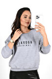 Kadın Yazı Baskılı Bisiklet Yaka Sweatshirt 1617-24