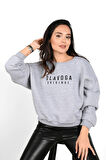 Kadın Yazı Baskılı Bisiklet Yaka Sweatshirt 1617-24