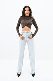 Kadın Dik yaka Drapeli Kapaklı Crop Bluz 1655-24