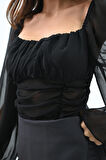 Kadın Şifon Crop Bluz 1734-24
