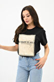 Kadın Gold Taş Baskılı T-shirt 1730-24