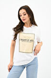 Kadın Gold Taş Baskılı T-shirt 1730-24