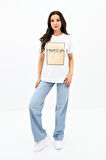 Kadın Gold Taş Baskılı T-shirt 1730-24