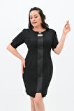 Kadın Büyük Beden Kısa Kollu Yaka Detaylı Elbise 5213-24