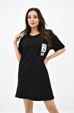 Kadın Baskılı Oversize T-shirt Elbise 5218-24