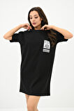 Kadın Baskılı Oversize T-shirt Elbise 5218-24