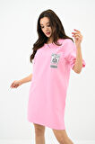 Kadın Baskılı Oversize T-shirt Elbise 5218-24