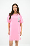 Kadın Baskılı Oversize T-shirt Elbise 5218-24