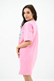 Kadın Baskılı Oversize T-shirt Elbise 5218-24