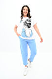 Kadın Büyük Beden Kız Baskılı T-shirt Takım 3800-23 Bebe Mavi-5XL