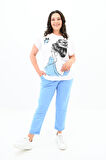 Kadın Büyük Beden Kız Baskılı T-shirt Takım 3800-23 Bebe Mavi-5XL