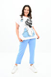 Kadın Büyük Beden Kız Baskılı T-shirt Takım 3800-23 Bebe Mavi-5XL