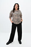 Kadın Büyük Beden Leopar Desenli T-shirt Takım 8113-24