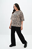 Kadın Büyük Beden Leopar Desenli T-shirt Takım 8113-24