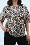 Kadın Büyük Beden Leopar Desenli T-shirt Takım 8113-24