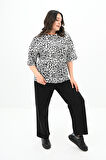 Kadın Büyük Beden Leopar Desenli T-shirt Takım 8113-24