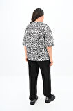 Kadın Büyük Beden Leopar Desenli T-shirt Takım 8113-24