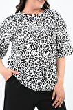 Kadın Büyük Beden Leopar Desenli T-shirt Takım 8113-24