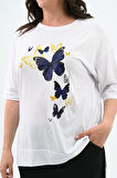 Kadın Büyük Beden Kelebek Baskı Detaylı T-shirt Takım 8114-25