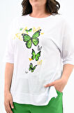 Kadın Büyük Beden Kelebek Baskı Detaylı T-shirt Takım 8114-25