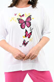 Kadın Büyük Beden Kelebek Baskı Detaylı T-shirt Takım 8114-25
