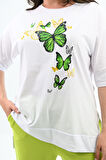 Kadın Büyük Beden Kelebek Baskı Detaylı T-shirt Takım 8114-25