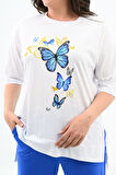 Kadın Büyük Beden Kelebek Baskı Detaylı T-shirt Takım 8114-25